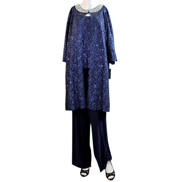 R & M Richards Pearl Glow Lace Pants Set NWT - Picture 7 of 16